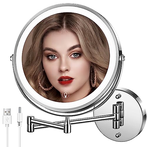 Wall Mounted Lighted Makeup Mirror 1x/10x Magnification Silver