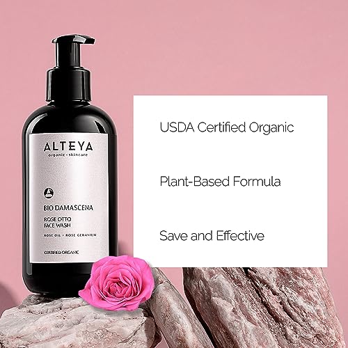 Alteya Organic Face Wash with Bulgarian Rose & Coconut Oil - USDA Certified, Gentle & Hydrating 8.5 Fl Oz