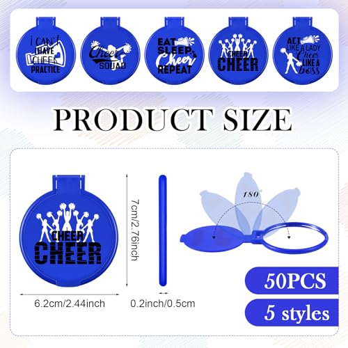 Zhehao 50 Pcs Cheerleader Gifts Compact Folding Pocket Purse Inspirational Cheer Gifts Travel Portable Mini Makeup Mirror for Cheerleading Team Graduation Friendship (Blue)