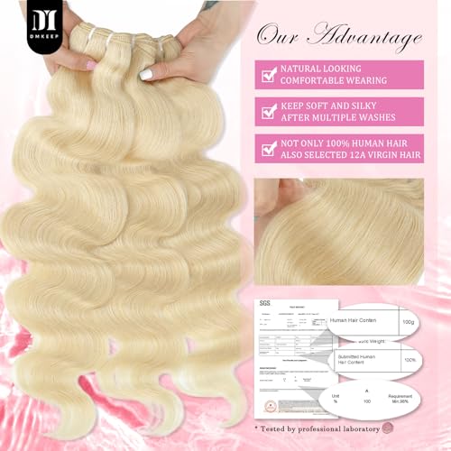 Human Hair Bundles 12A Blonde Body Wave 16 Inch - Unprocessed Virgin Brazilian 613 Extensions