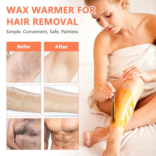 Professional Wax Warmer Single Pot Waxing Kit for Painless Hair Removal, Women Men Portable Wax Heater Machine with Adjustable Temperature Set, 50pcs Sticks, 20pcs Protective Collars