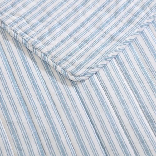 Nautica Twin Reversible Cotton Quilt Set with Sham - Coleridge Stripe Light Blue