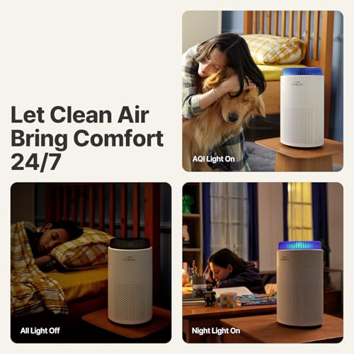 Air Purifier for Bedroom 500 sq ft HEPA & Deodorization Filter Night Light - White 50