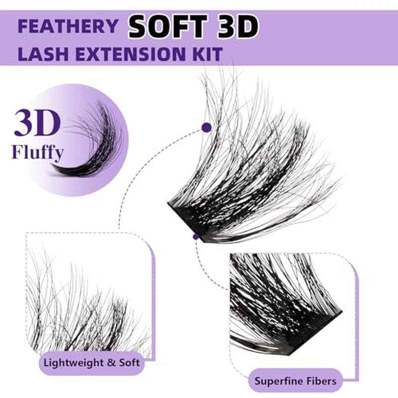B&Q Volume Lash Clusters Kit 280PCS Lash Extension Kit Thick 3D Wispy DIY Eyelash Extension Set with Individual Lashes, Lash Bond and Remover,Tweezers(80D+100D)