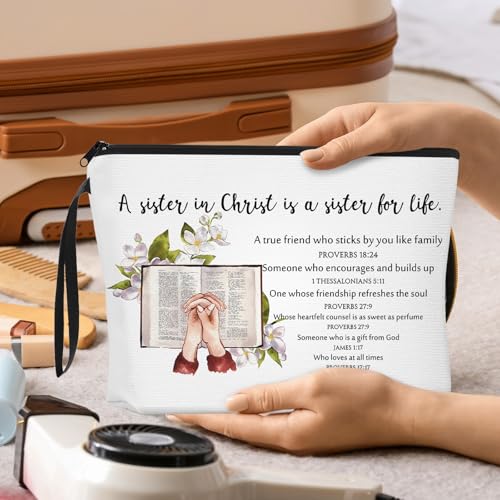 Christian Church Sister in Christ Makeup Bag Bible Verse Keychains for Women Friendship Gift