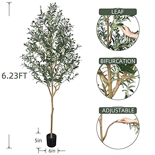 Tall Artificial Olive Tree with Planter - 6.23FT Faux Indoor Plant for Home & Office Decor