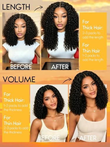 Caliee Burmese Curly Human Hair Clip Ins - Natural Black to Chocolate Brown 20 Inch 120g Variation T1B/4