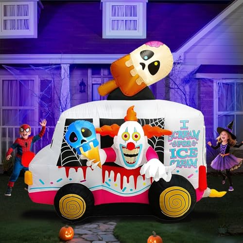 9FT Halloween Inflatable Clown Ice Cream Truck Outdoor Decoration - inslife