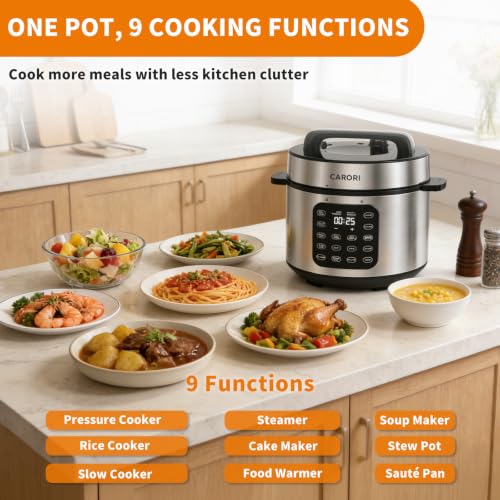 Electric Pressure Cooker 6 Qt 9-in-1 Multi-Function Slow Cooker & Steamer - Silver