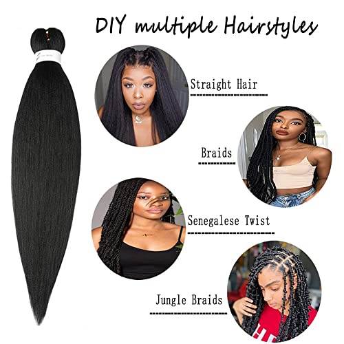 Pre Stretched Braiding Hair Extensions 42 Inch 8 Bundles - Yaki Texture, Itch-Free Synthetic Fiber, Includes Crochet Needle & Accessories - #1B/30/27