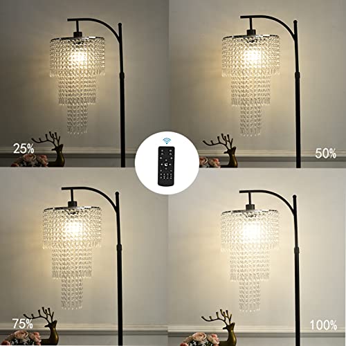 ZECOXOL Crystal Arc Floor Lamp with Remote Control - Dimmable Tall Standing Light with 10 Color Temperatures, 3-Tier Shade, Height Adjustable, Black, Model 11 - Clear / Crystal