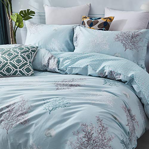 Coastal Beach Bedding Set King Coral Seashell Reversible Duvet Cover 3-Piece