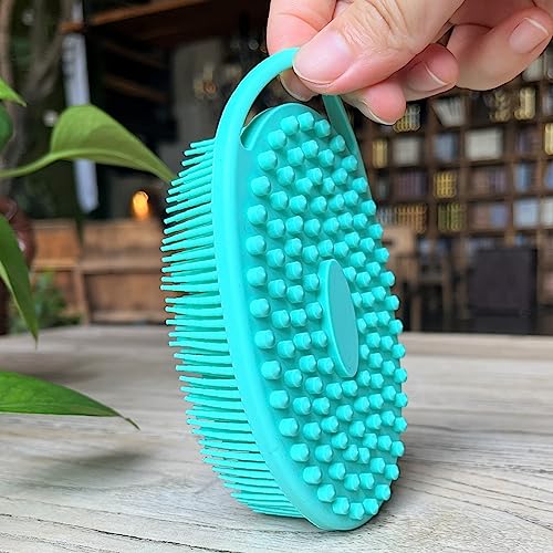 Premium Sensory Brushes for Kids or Autism,Soft Silicone Body Scrubber,2 in 1 Sensory Room Occupational Therapy,Silicone Loofah,Pets Shower Brush Bath Brush Shampoo Brush (3pcs(hangable-Oval))