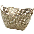 Gold Metal Storage Basket - Handmade Woven Organizer with Handles, 17 x 13 x 11 Inches