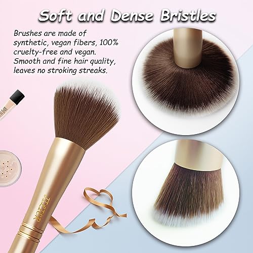 4 in 1 Makeup Brush Set, Travel Makeup Brushes with Case, Foundation Brush/Blush Brush, Eyeshadow Powder Brush,Concealer Brush (gold-silicon brush holder)