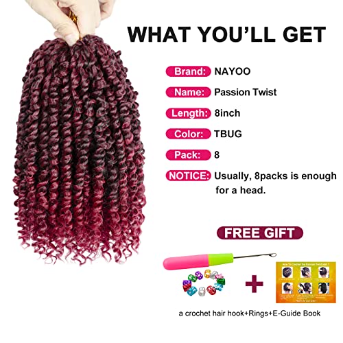 Kids Passion Twist Crochet Hair 8 Inch - 8 Packs, Pretwisted Curly Extensions TBUG