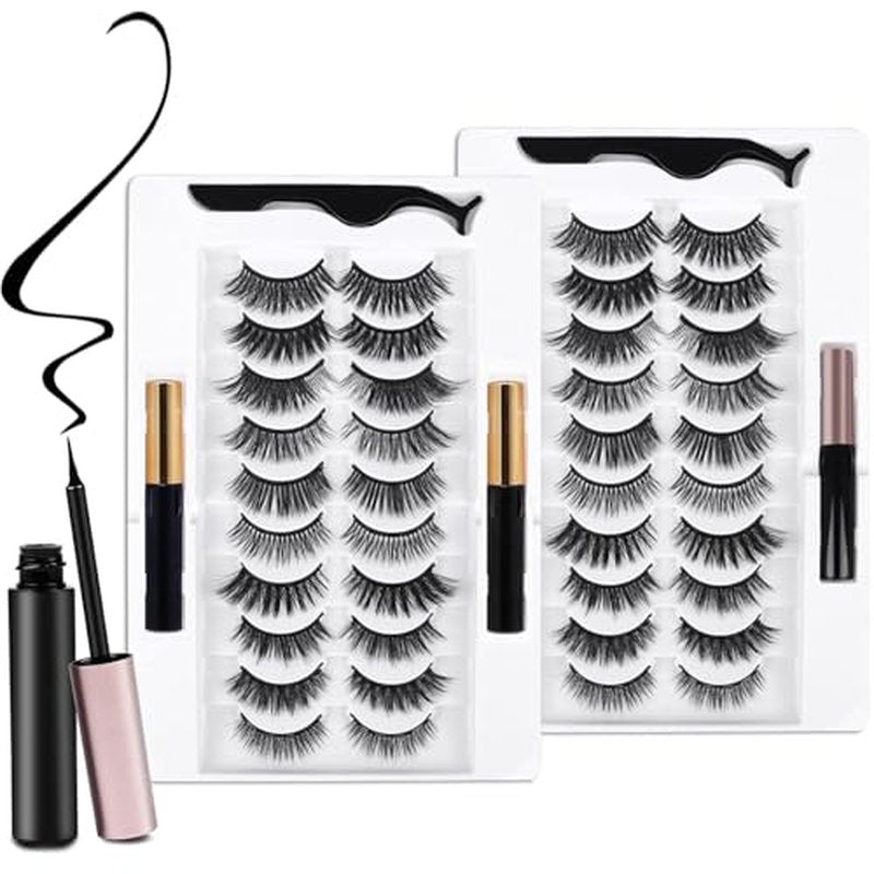 20 Kinds of 3D 5D Magnetic Eyelash Kit with Different Density, Magnetic Eyelashes with 4 Eyelash Glue and 2 Tweezers, for Women and Girls Natural Look No Glue Needed