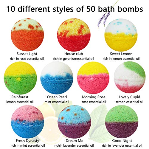 Bath Bombs Gift Set - 50 Handmade Organic Fizz Balls for Kids & Adults