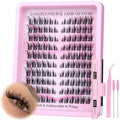 Lash Clusters Kit Cat Eye Wispy Eyelash Extension Kit Manga LC Individual Lashes Natural Fox Eye Eyelash Clusters Lash Extension with Lash Bond and Seal Lash Applicator,2Lash Brush (120Pcs,9-15MM)