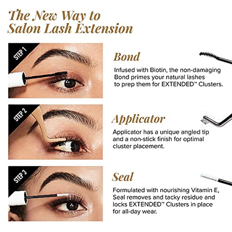 i?ENVY DIY Lash Extension Starter Kit with 10 Volume Extended Clusters, Applicator and Bond & Seal - Eye Lifting Effect, Feather Light Reusable Lash with Super Thin Microbands