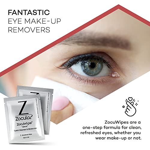 Zocular ZocuWipe Eyelid Cleansing Wipes with Natural Okra Complex ? Gentle Daily Eyelid Cleanser & Moisturizing Pads ? Makeup Remover & Eye Hygiene Wipes ? 30 Count
