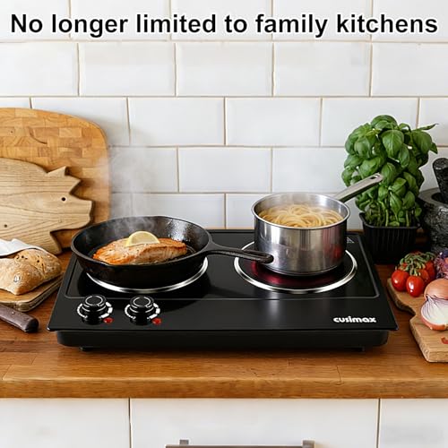 CUSIMAX Double Burner Electric Hot Plate 1800W Ceramic Cooktop Black