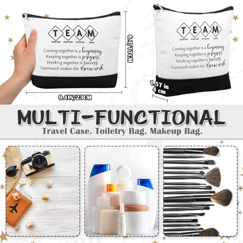 Sanwuta 48 Pcs Canvas Cosmetic Bag Bulk Appreciation Gift Inspirational Canvas Makeup Bags Keychains Set Christmas Party Favors for Teacher Students Employees Coworker Women (Team)