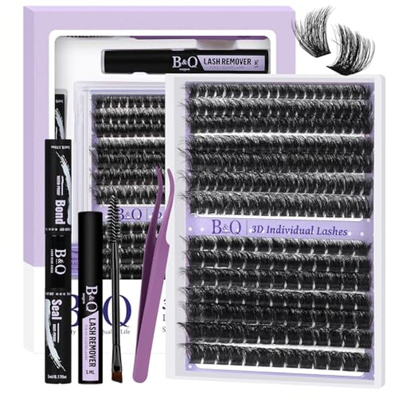 B&Q Fluffy Lash Clusters Kit 100D+200D Dramatic Eyelash Clusters Kit 10-18MM 0.05MM Wispy Lash Thick Volume DIY Individual Lashes 3D Mega Eye Lashes Suitable for Beginners at Home(KIT-100D+200D)