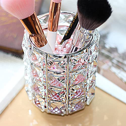 Crystal Makeup Brush Holder Set - Silver 4-Pack Bling Organizer for Dresser, Bathroom, Table