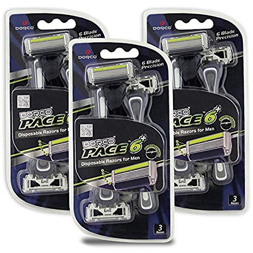 DORCO Pace 6 Plus Disposable Razor Pack with Trimmer – 9 Blades for Men