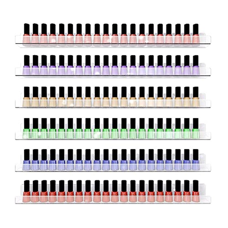 24 Inches Acrylic Nail Polish Rack for Wall, Clear Nail Polish Organizer Wall Mounted for 150 Bottles, 6 Pack