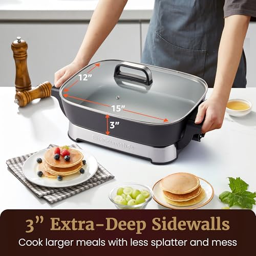 Elite Gourmet 10 Qt Stow-Away Ceramic Skillet - PFAS-Free, 1500W, Space-Saving Design