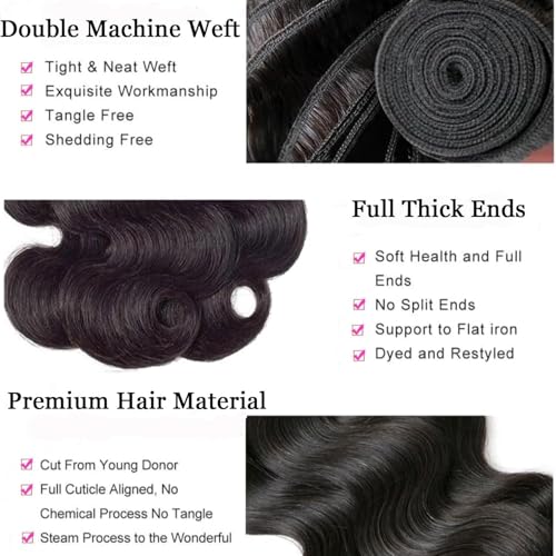 Human Hair Bundles Body Wave 3 Pack 18 Inch Black Unprocessed Brazilian Virgin Hair
