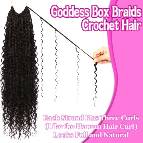 Goddess Boho Box Braids Crochet Hair - 8 Packs, 24 Inch, Color 1B# - Handmade Synthetic for Black Women