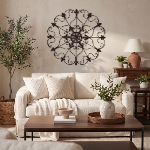 30-Inch Wrought Iron Wall Art with Vintage Fleur-de-Lis Scroll Design