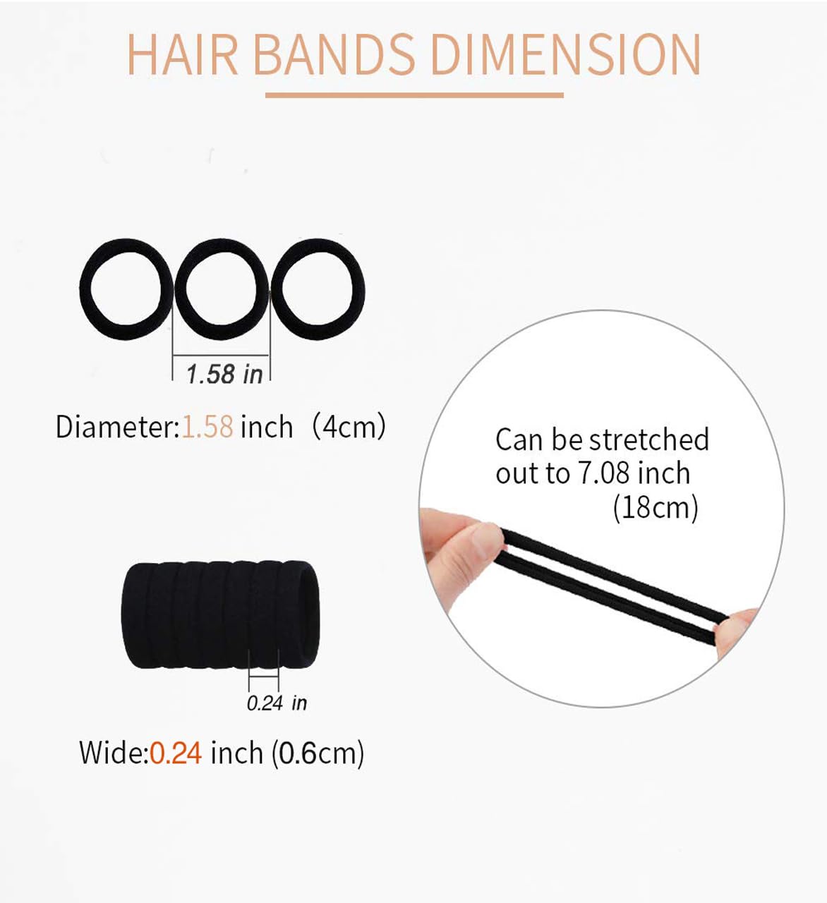 100PCS Soft Stretch Hair Bands - Seamless Elastic Hair Ties, Gentle Ponytail Holders for Thick/Thin Hair, No Pull No Damage Hair Elastics for Women, Girls, and Kids