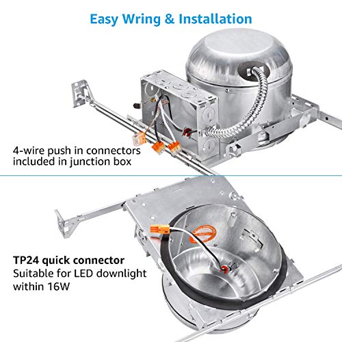 8-Pack 6 Inch Shallow Recessed Lighting Housing for New Construction - IC Rated, Airtight