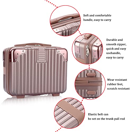 BSTKEY Rose Gold Portable Cosmetic Travel Case - Small ABS Makeup Case with Elastic Back Strap