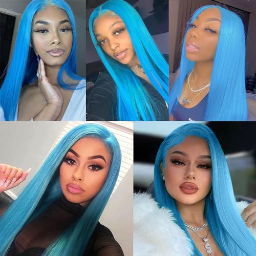 Blue Synthetic Lace Front Wig for Women - Glueless, Pre-Plucked, Natural Hairline
