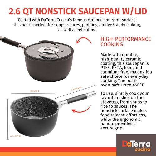 2.6 Qt Nonstick Ceramic Saucepan with Lid - Induction Safe, Oven Ready