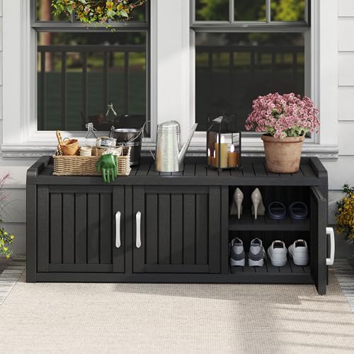 3-Door Waterproof Shoe Storage Cabinet with Adjustable Shelves - Black