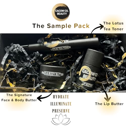 The Sample Pack - Travel Size of our 3 Signature Products - The Lip Butter, The Face & Body Butter, The Lotus Tea Toner