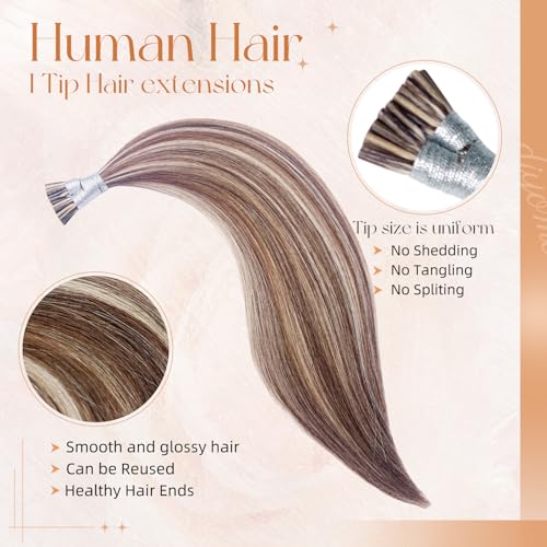 Remy Hair I Tip Extensions 18 Inch Golden Brown & Blonde - 30g Pack - DIYOMO