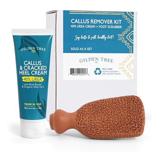 GILDEN TREE Foot Callus Remover Kit - 40% Urea Cream & Handmade Terra-Cotta Pumice Stone for Feet - Callus Remover for Feet with Shea Butter & Aloe Vera - Cracked Heel Treatment & Moisturizer