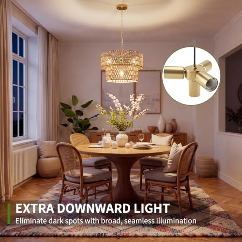 Brown V-2Tier 17.7 inch Boho Rattan Pendant Light Fixture with Wicker Shade
