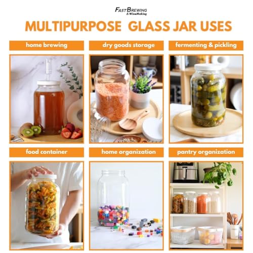 8-Pack 1 Gallon Wide Mouth Glass Jars with White Plastic Lids for Food Storage