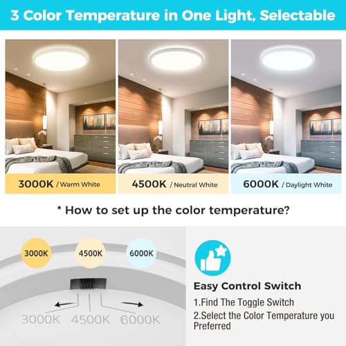 13 Inch LED Flush Mount Ceiling Light 6 Pack - White, 3200LM, 28W, 3 Color Temp