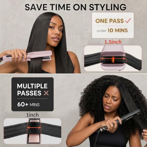 HeirPro 1.5 Inch Wide Ceramic Hair Straightener for Thick Hair - Pink
