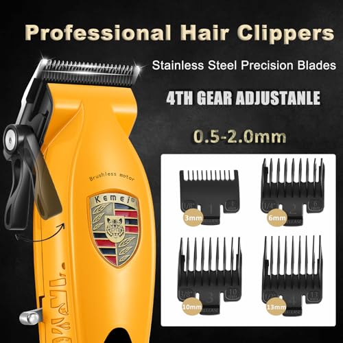 Cordless Hair Clipper for Men - High-Speed 7500 RPM, Orange, with Charging Base