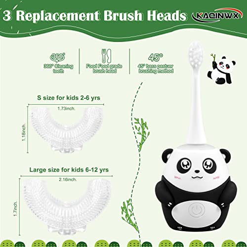 Kids U Shaped Electric Toothbrush for Ages 2-12 - Panda Design, Black, Rechargeable, Waterproof, 60S Timer